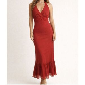 Jonathan Martin Red Silk Chiffon Halter Maxi Dress Size 12